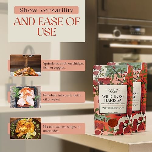 Miniatura 7 de Especia Harissa de alta calidad una mezcla bellamente elaborada de pimientos y pétalos de rosa orgánicos mezcla exclusiva de lotes pequeños 2 onzas
