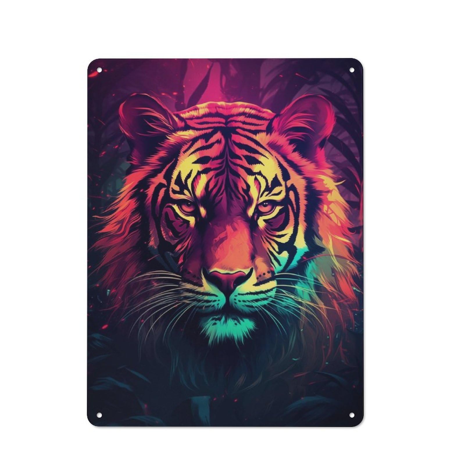 Junmoney Tiger Synthwave Retro Metal Wall Sign 40X30cm With For Pub Or Café, A Housewarming Gift For Hospitality Wall Decor Collectors