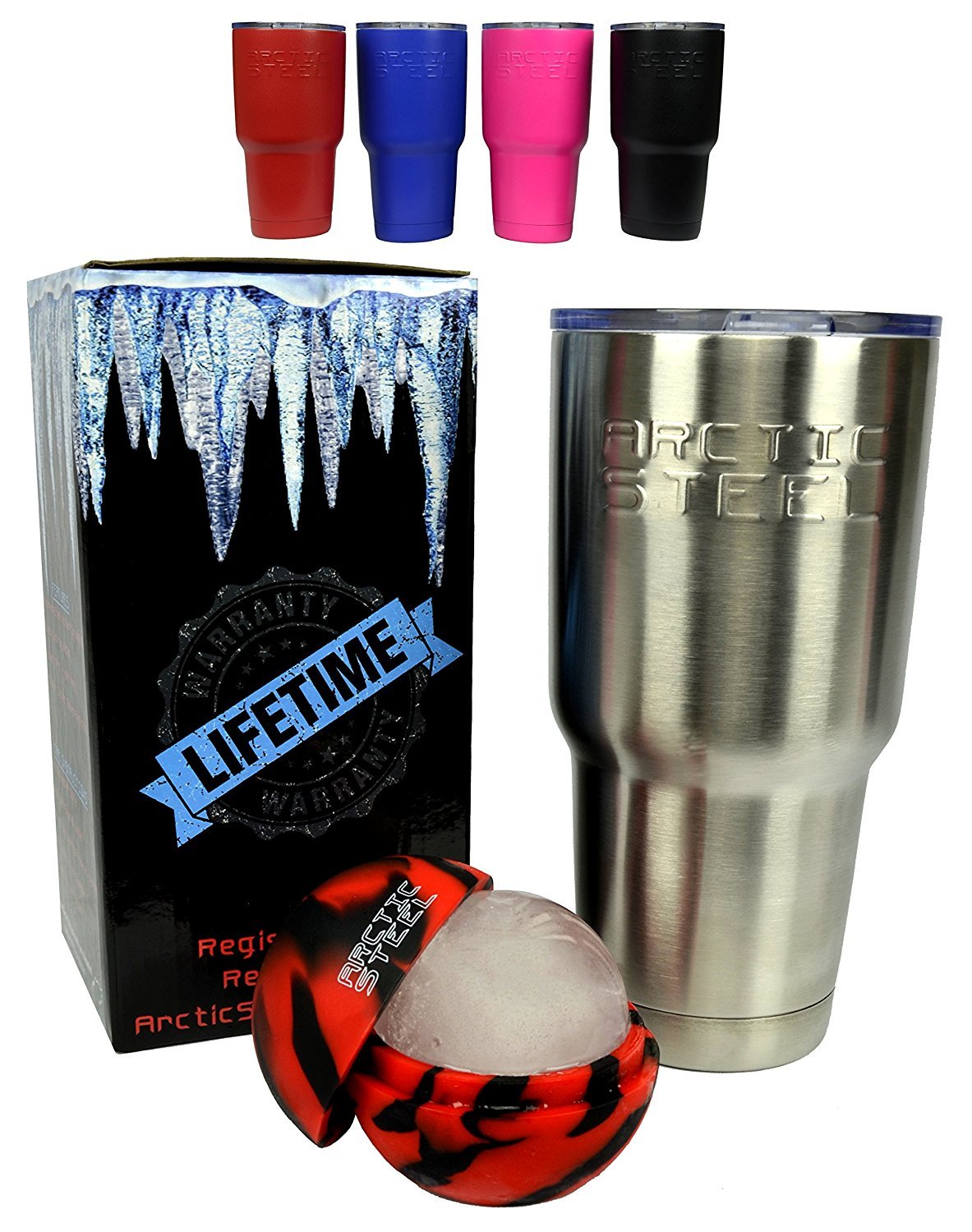 Red 30oz Tumbler & Ice Maker - Durable Stainless Steel Double Wall Vacuum Insulated - BPA Free & Environmentally Friendly Travel Mug - Zero Sweat Rambler - Red