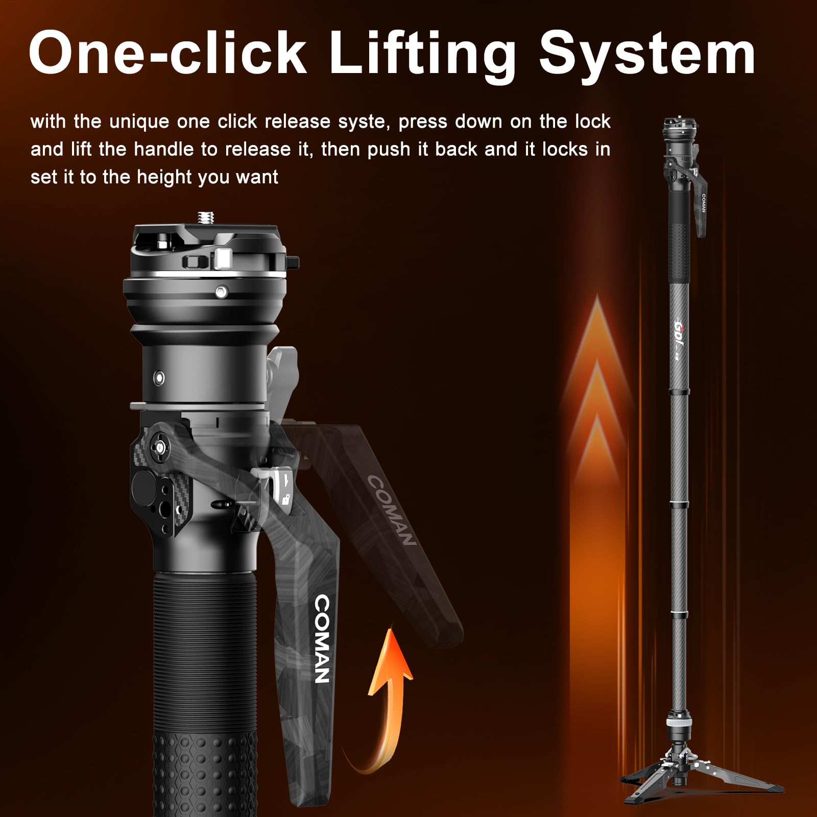 Monopode pour Appareil Photo, Monopode Extensible en Fibre de Carbone avec Pieds, 165cm avec tête à 360°, système de Fixation Rapide Arca, Charge Max 10 kg Caméra monopied (M1S)
