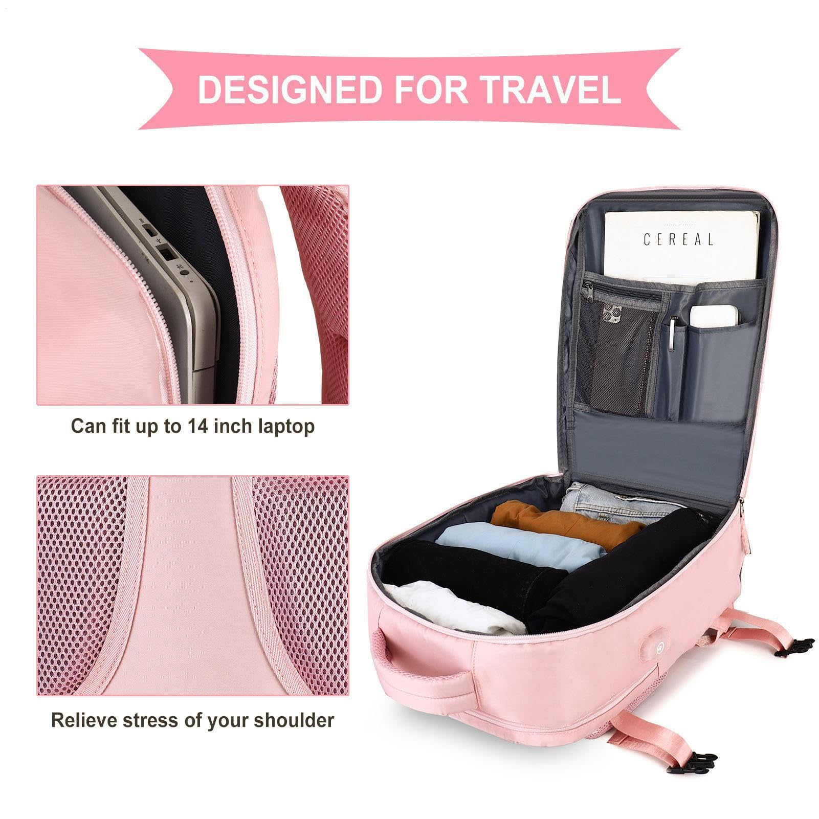 Generisch Mochila para equipaje de mano, ligera, extra grande, con USB