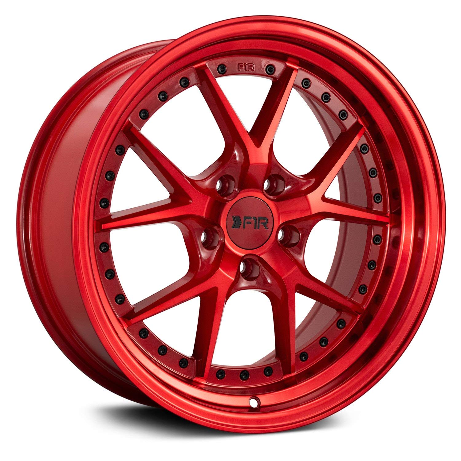 F1R F105 Custom Wheel - 18x9.5, 38 Offset, 5x114.3 Bolt Pattern, 73.1mm Hub - Candy Red Rim