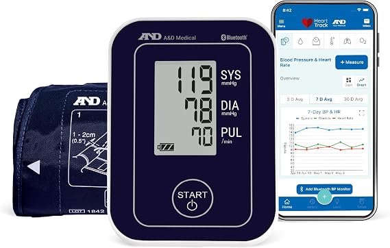 A&D Medical Bluetooth Blood Pressure Monitor for Home Use, UA-651BLE Upper Arm Precise BP Machine Wide Range Cuff (8.6 / 22-42cm), App is iOS & Android Compatible, AA Batteries