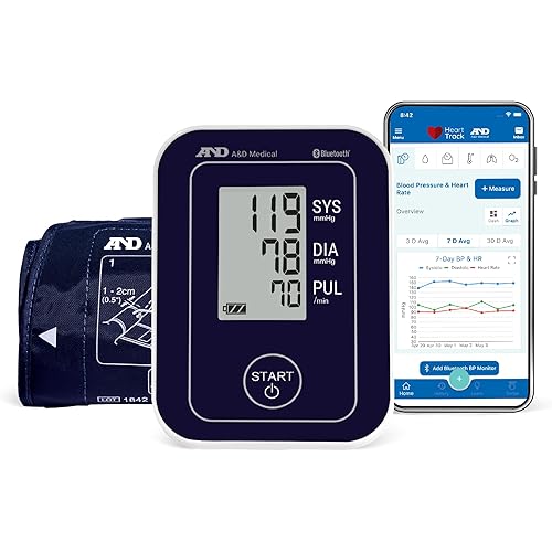 A&D Medical Bluetooth Blood Pressure Monitor for Home Use, UA-651BLE – Upper Arm Precise BP Machine – Wide Range Cuff (8.6” / 22-42cm), App is iOS & Android Compatible, AA Batteries