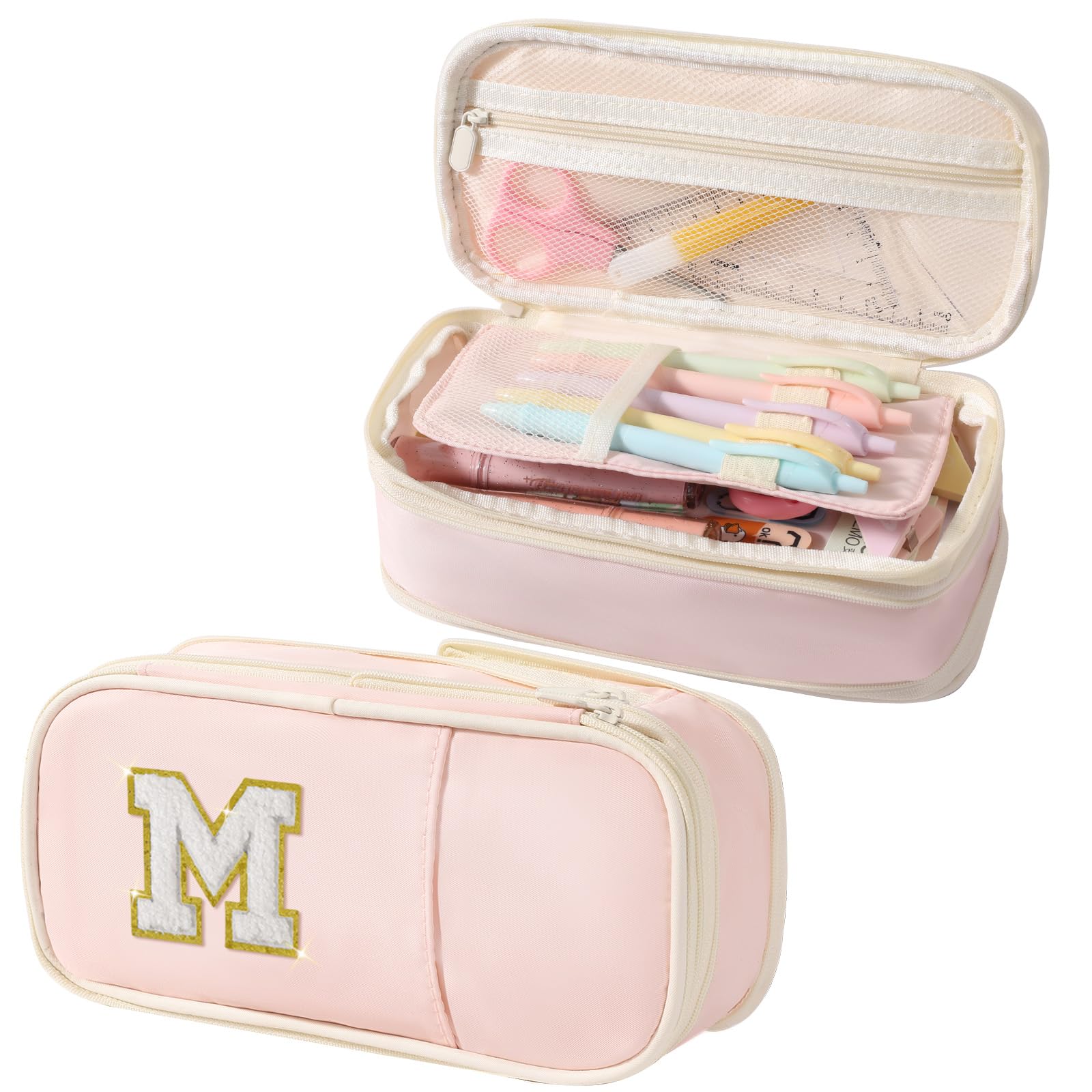 Janhavi Initial Large Capacity Premium Oxford Cute Aesthetic Pencil Case Pouch Bag Special School Supplies Colored Stationery Organizer Gifts for Girls, Women, Adults