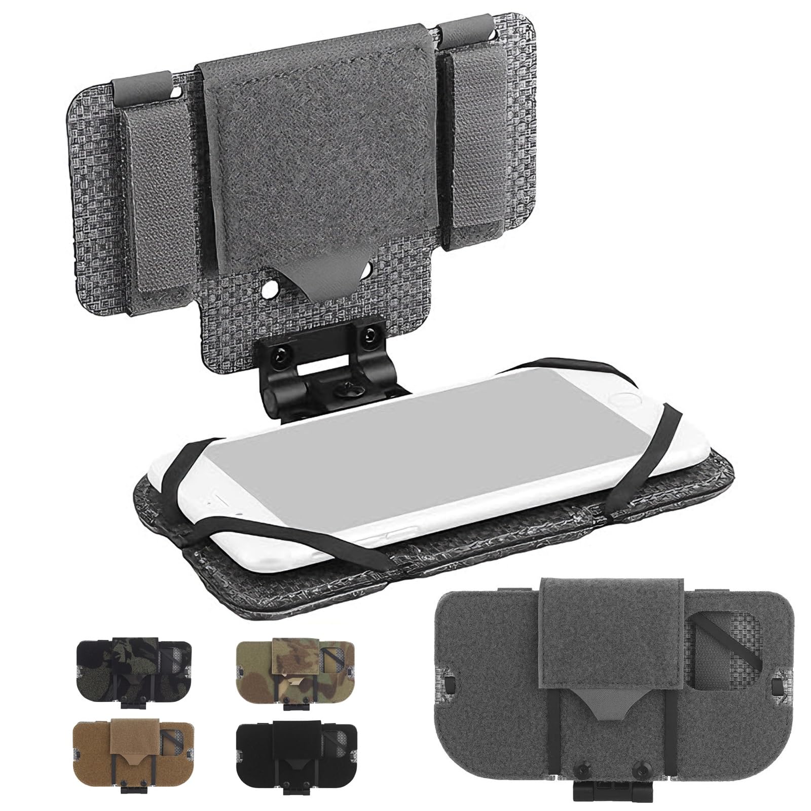 Support de téléphone tactique MOLLE avec pochette pliable pour gilet de poitrine gris