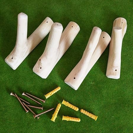 Lot De 4 Crochets Muraux En Bois Naturel Rustique - Patères Solides Pour Manteaux, Chapeaux Et Sacs