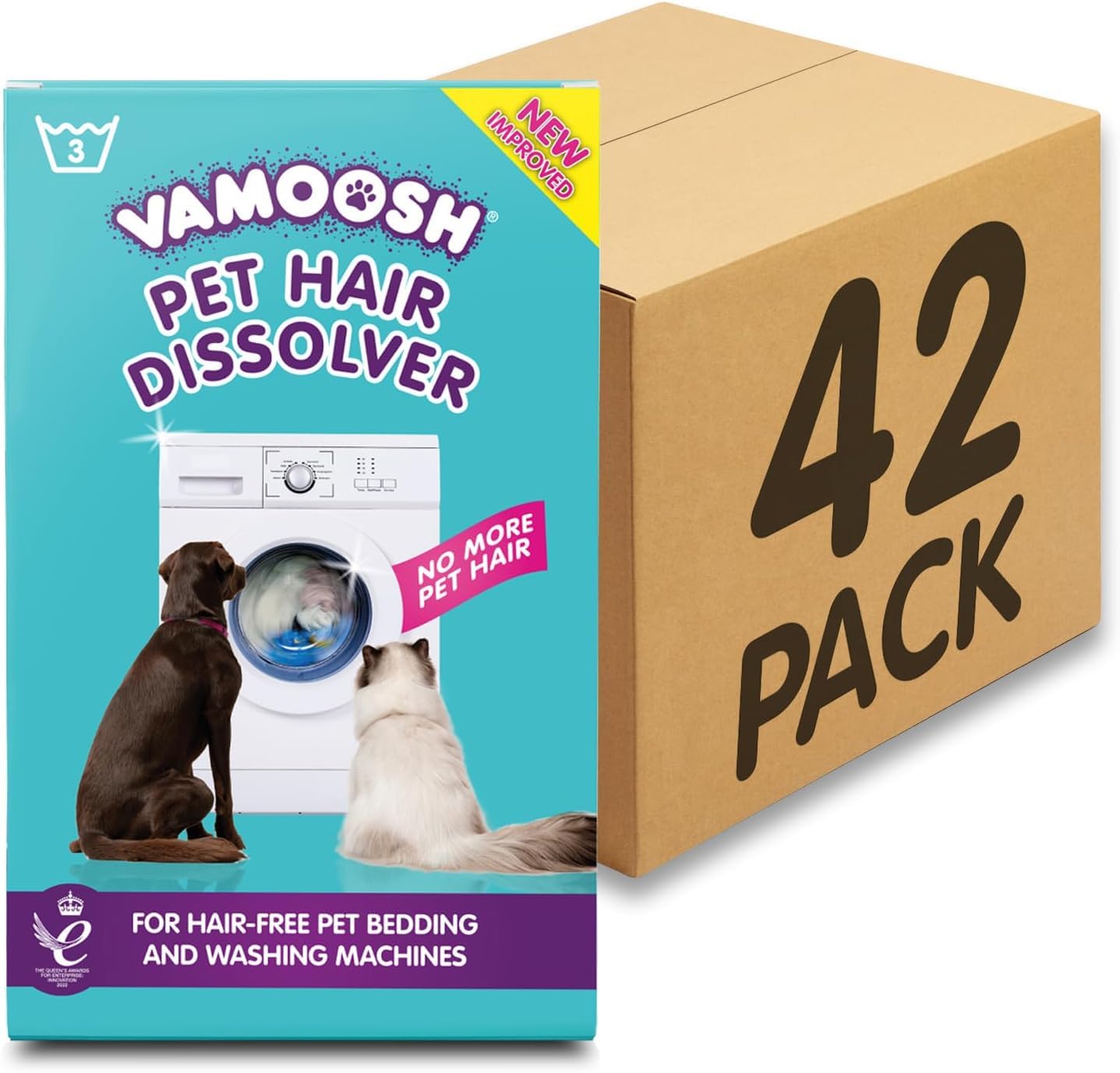 Vamoosh Pet Hair Dissolver - Pet Hair Remover for Washing Machines, BULK PACK - 126x100g (42 boxes), Dissolves Dog Hair, Cat Hair, Animal Hair, Cleans Pet Bedding in Washing Machine, Easy to Use