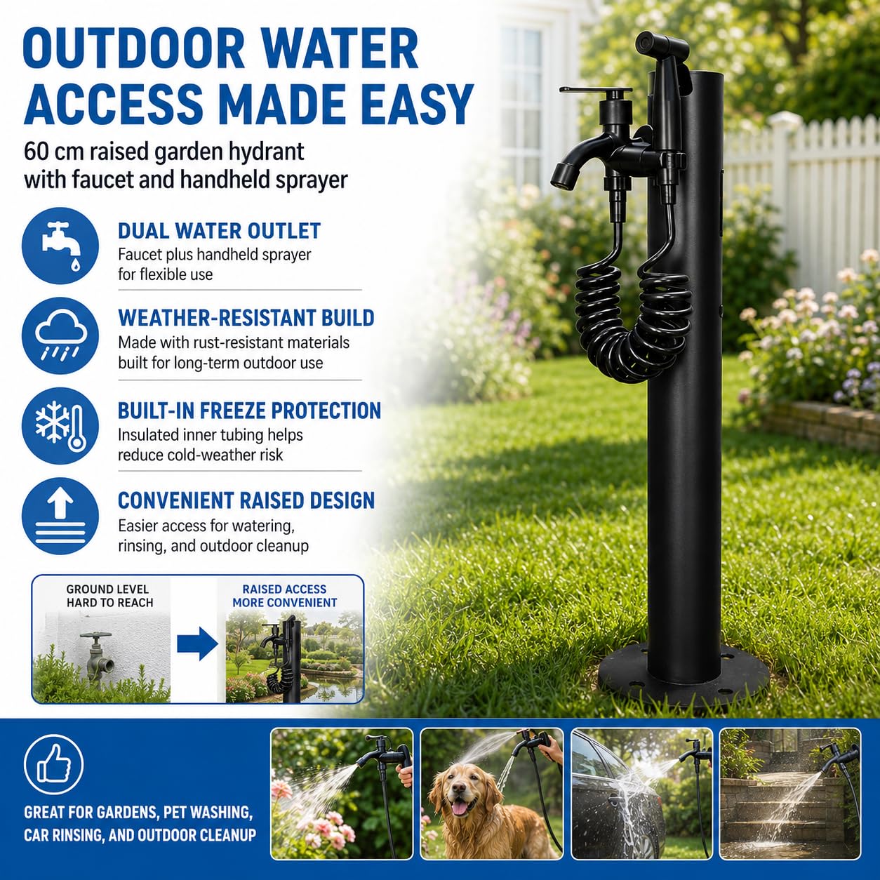TsoLay Columna De Agua para Jardín Vertical Exterior, Hidrante Vertical A Prueba De Heladas con Grifo Y Pistola Rociadora, Tubería De Ppr con Aislamiento De Algodón Anticongelante, Extensor De Grifo