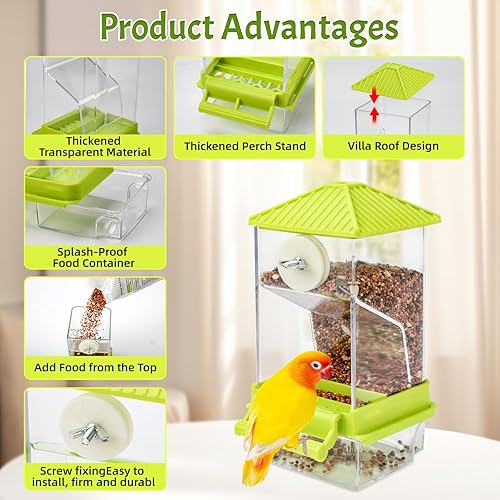 Miniatura 6 de Rypet Juego de dispensador de agua para pájaros sin ensuciar, alimentador automático para pájaros para jaula, contenedor de alimentos transparente