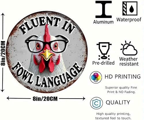 Miniatura 2 de Letrero de metal rústico con diseño de vasos de pollo, estilo vintage, rústico, de aluminio, redondo, de 8 pulgadas, para interiores y exteriores,