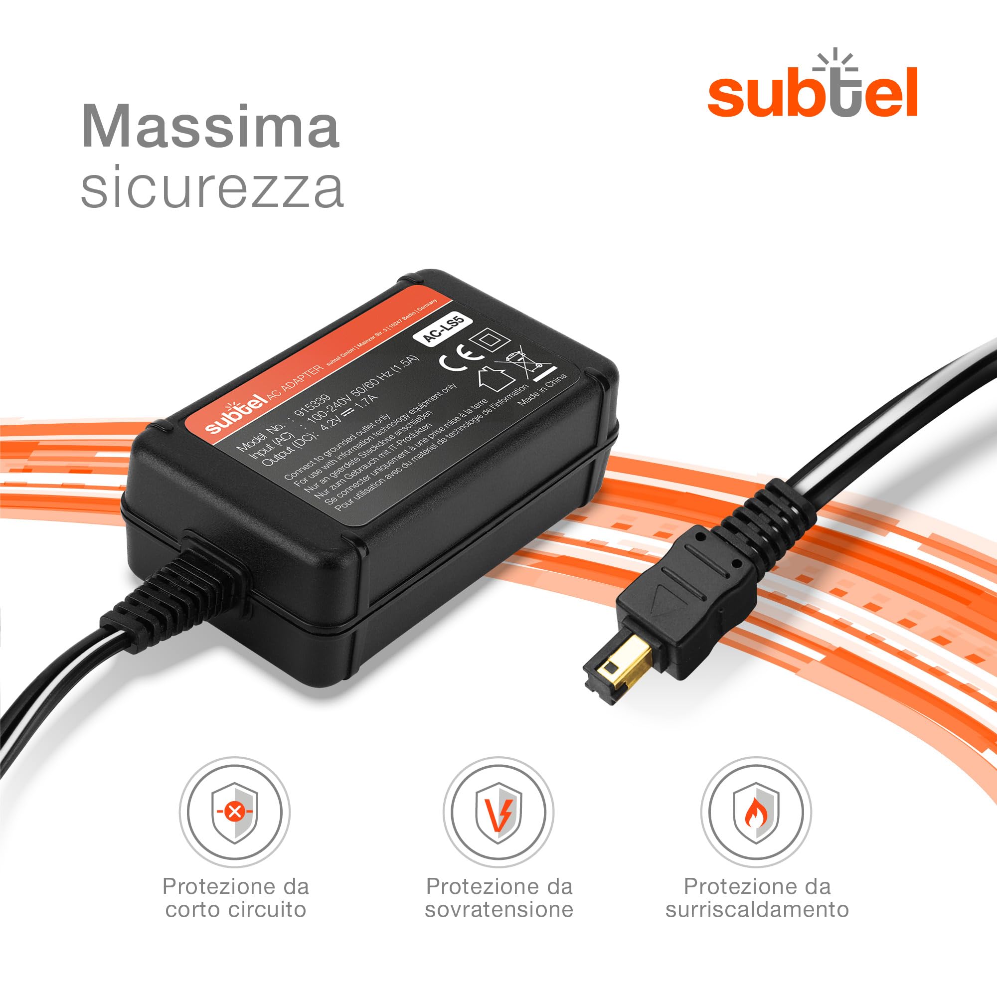 subtel Alimentatore AC-LS5 compatibile con ca. 2,25m Adattatore, Alimentazione da corrente di rete Caricatore, Cavo Ricarica
