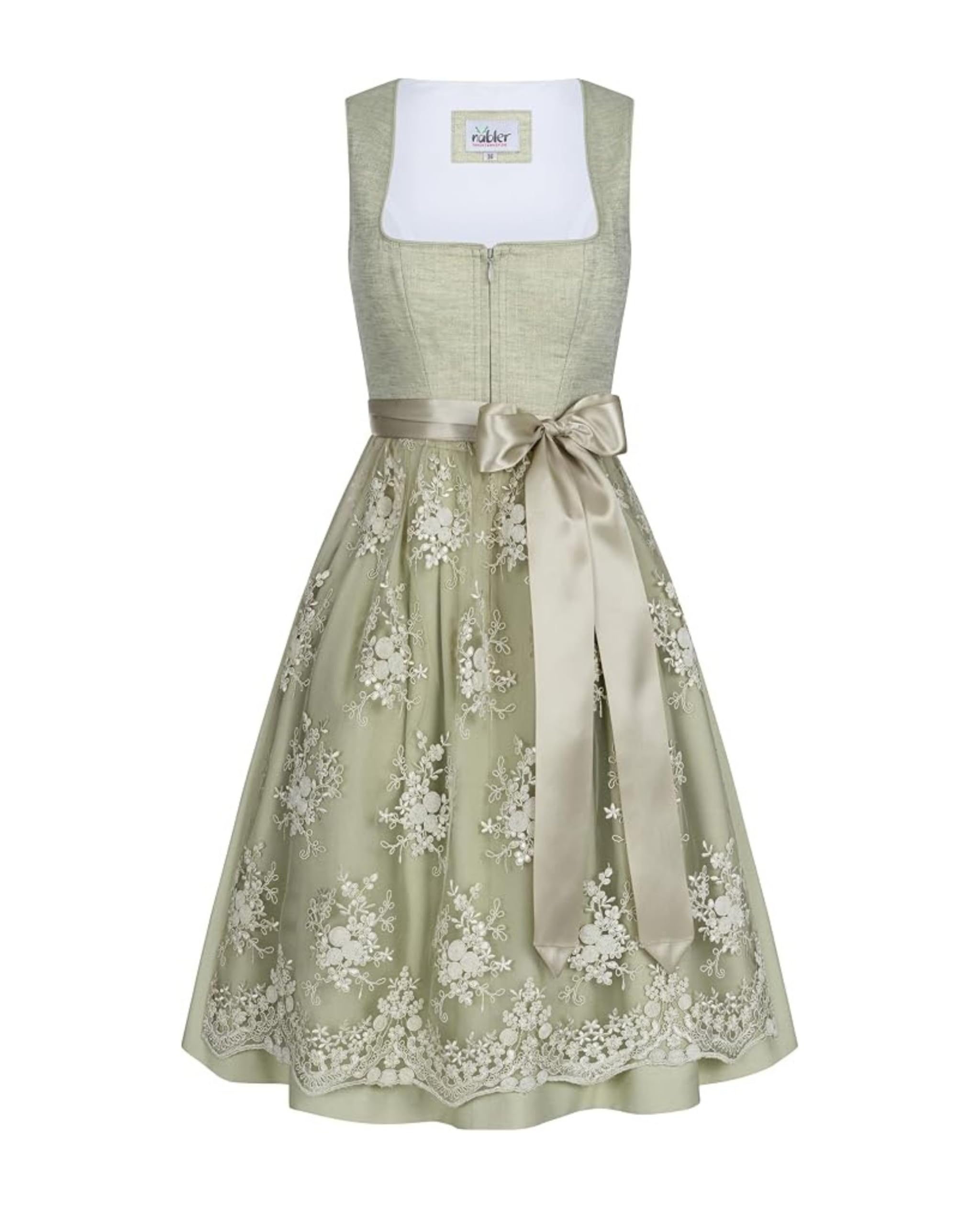 Nübler Dirndl mini Damen - 2 teilig inkl. Kleid und Dirndl Schürze, Rocklänge 58cm - Moderne bayrische Tracht, Kisha Lindgrün