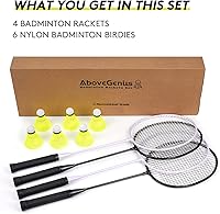 Vista 7 de Juego de 4 raquetas de bádminton para juegos al aire libre, incluye 4 raquetas, 6 volantes de bádminton de nailon, raquetas de bádminton ligeras