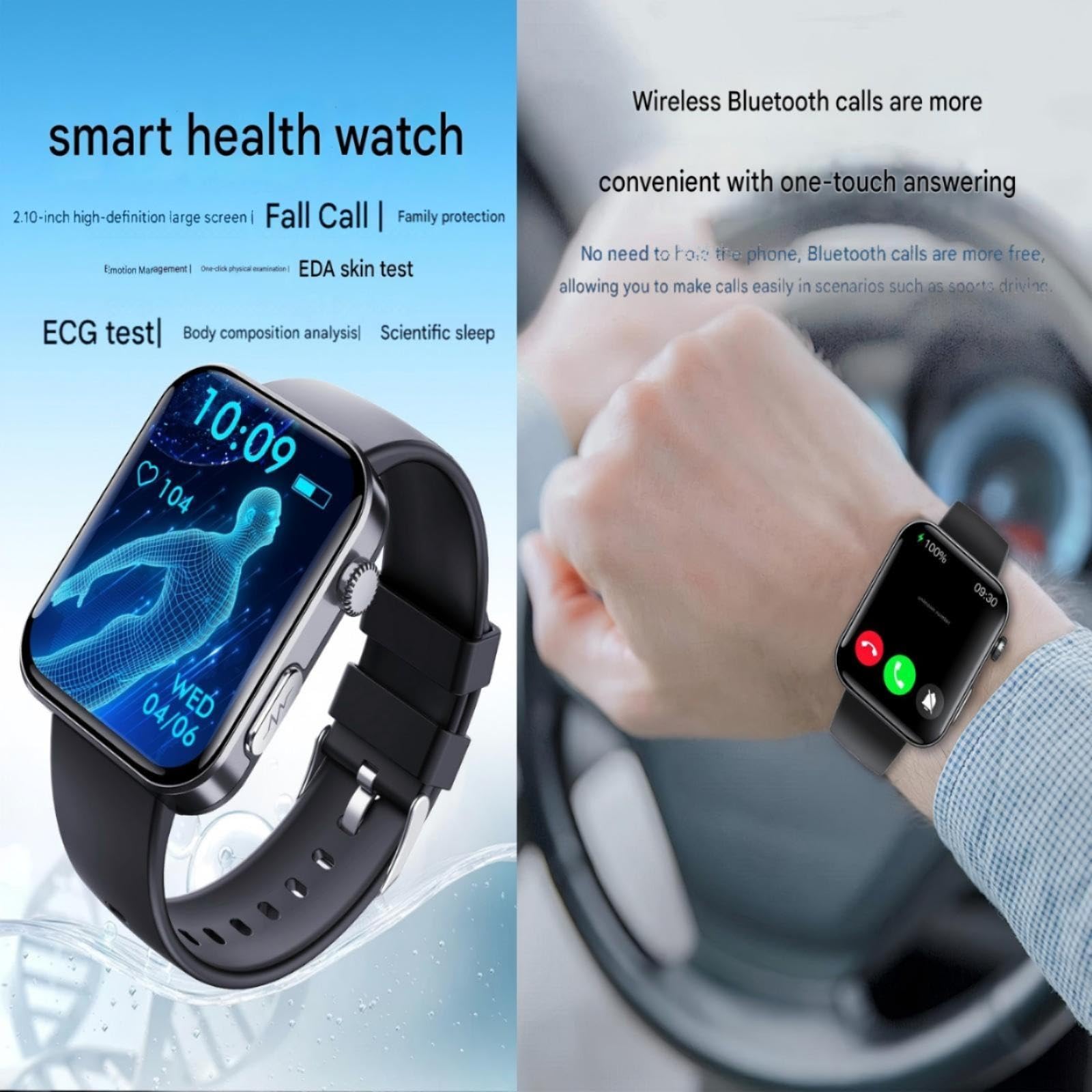 Orologio intelligente e salutare, schermo HD da 2,1", con ECG, BMI, HRV, altri dati monitoraggio. Un orologio con rilevamento delle cadute e SOS one-touch, 133 modalità sportive, per gli appassionati