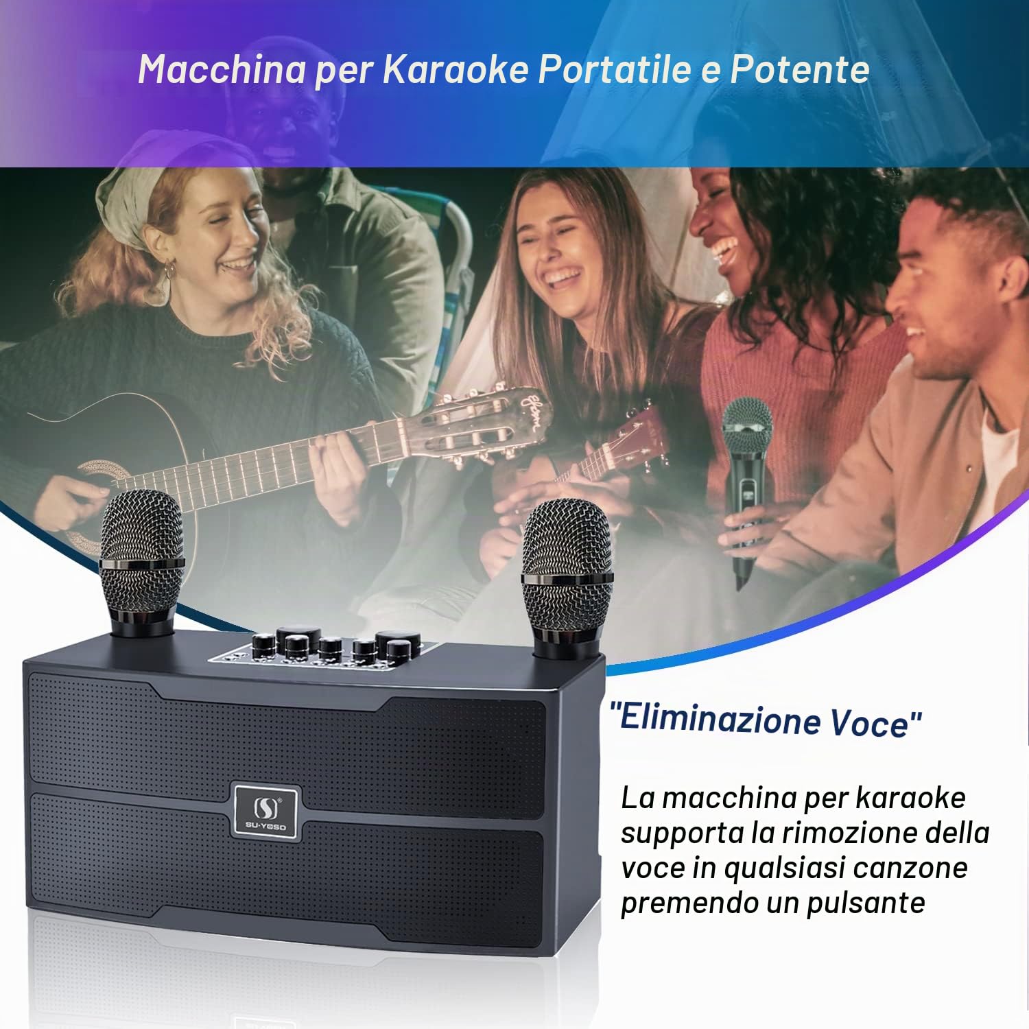 Karaoke Professionale 20W Con Microfono - Sistema PA Bluetooth Con 2 Microfoni Wireless HD - Cassa Per Riunioni Di Famiglia, Matrimoni