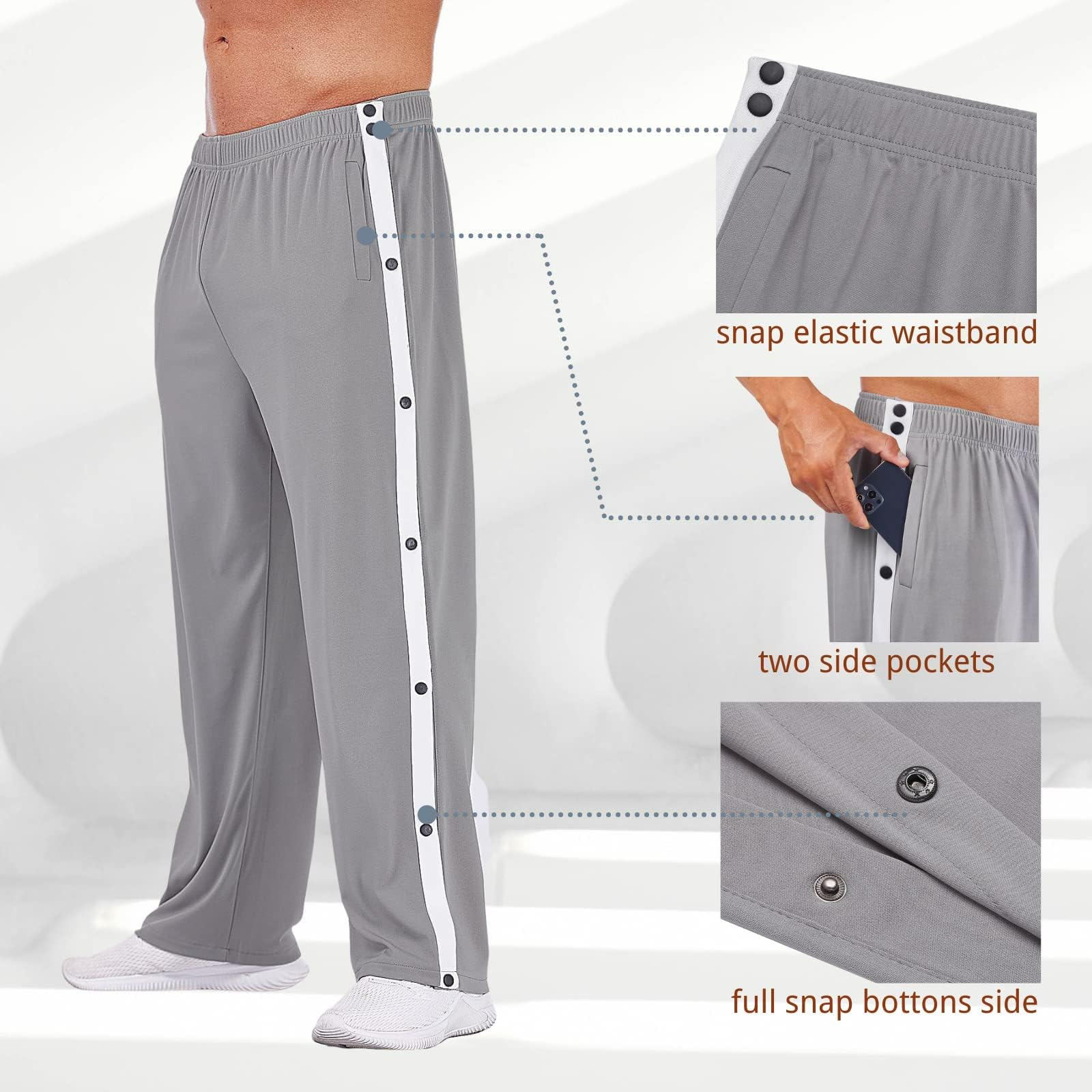 Deyeek Pantaloni da Jogging, Pantaloni da Riabilitazione da Uomo con abbottonatura Laterale per Aprire i Pantaloni da Allenamento, Pantaloni Sportivi postoperatori