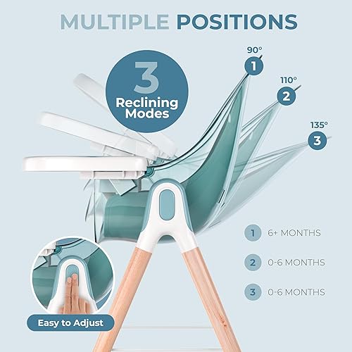 Miniatura 4 de Children of Design Silla alta de madera de lujo 6 en 1 para bebés y niños pequeños, moderna, segura y compacta, fácil de limpiar y montar, bandeja y