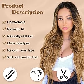 NAYOO Long Honey Blonde Wavy Wig for Women 26 Inch Middle Part Curly Wavy Wig Natural Looking Synthetic Heat Resistant Fiber for Daily Party Use