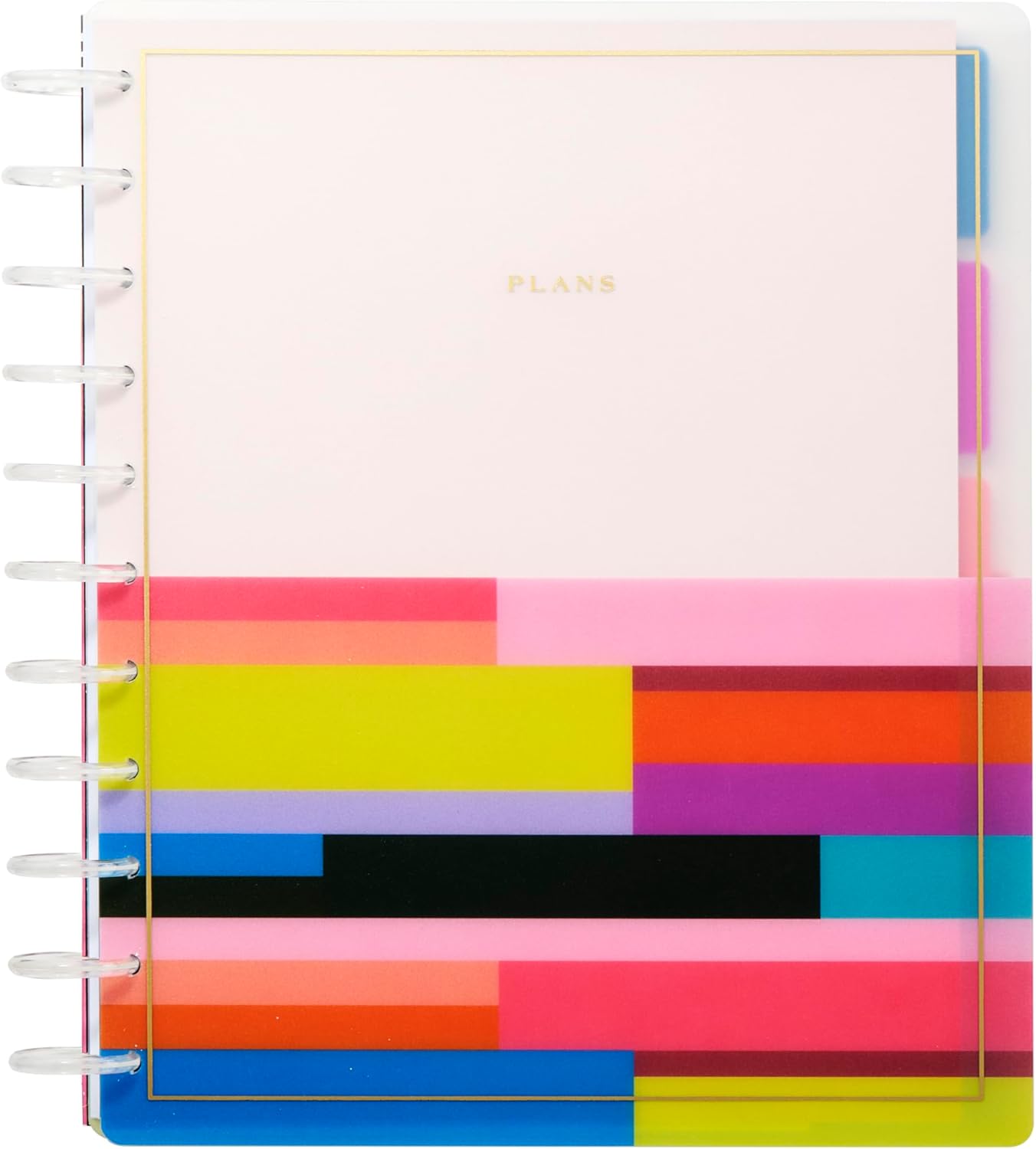 Happy Planner Undated Plans + Notes Monthly Planner Notebook Journal, 12-Month Planner, Colorblock Brights Theme, Big Size, 95 Pages, 4 Dividers, 12 Planner Sticker Sheets, 8 1/2" x 11"