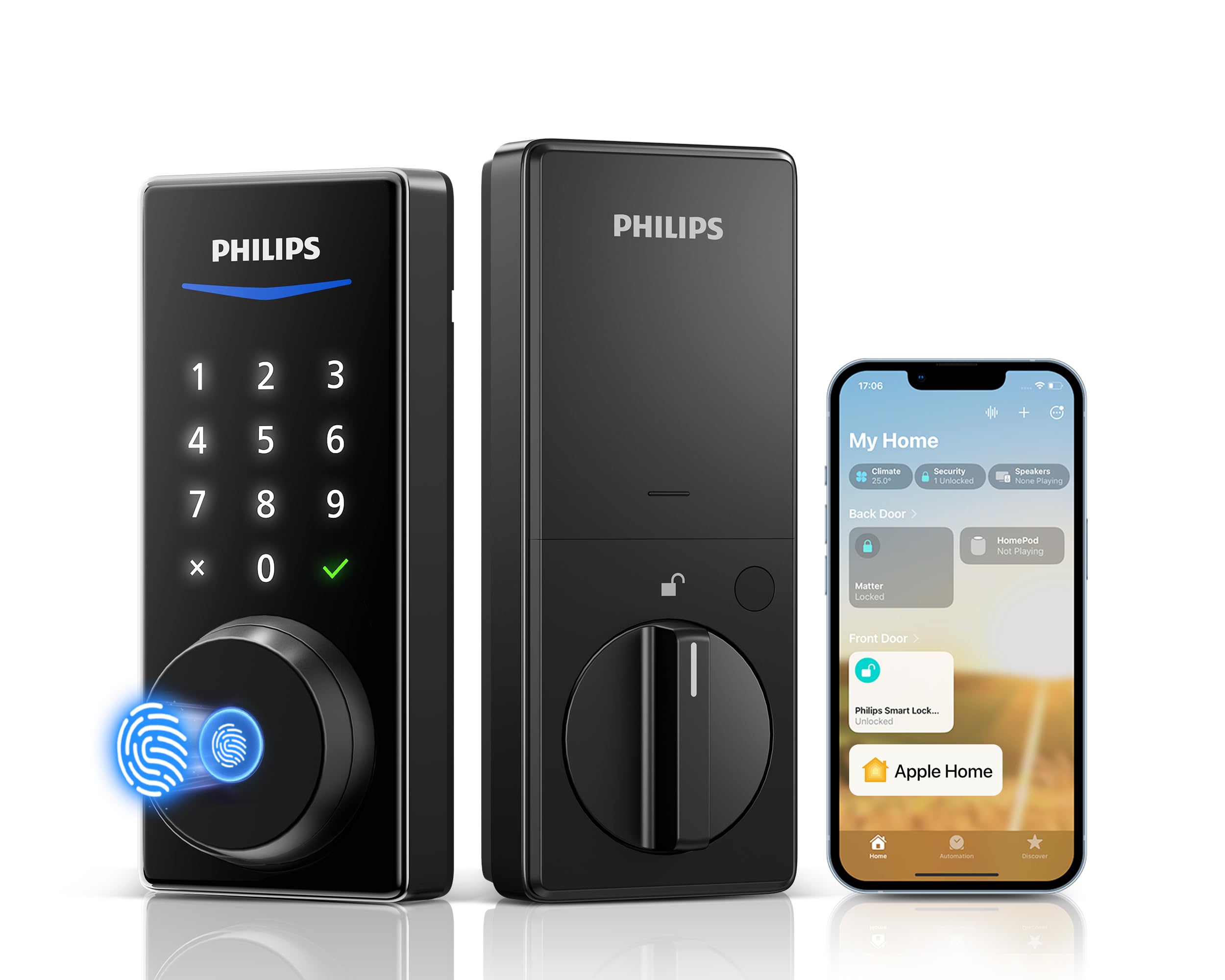 Philips Smart Door Lock with Apple Home, Matter Over Thread, Keyless Entry Door Lock with App Remote Control, Touchscreen Fingerprint Front Door Lock Set, Deadbolt Lock with Apple Home, Alexa, Google