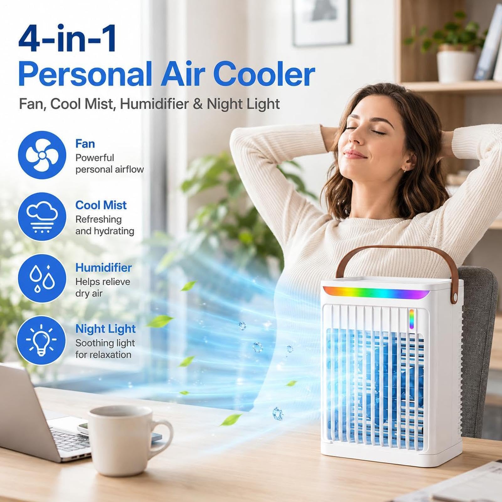 Ventilatore Nebulizzatore Ventilatore Da Tavolo A 6 Velocità Con Luce A 7 | Ventilatore Nebulizzatore Da Esterno Con Serbatoio Da 800 Ml Per Casa Ufficio Esterno Campeggio Spiaggia Auto