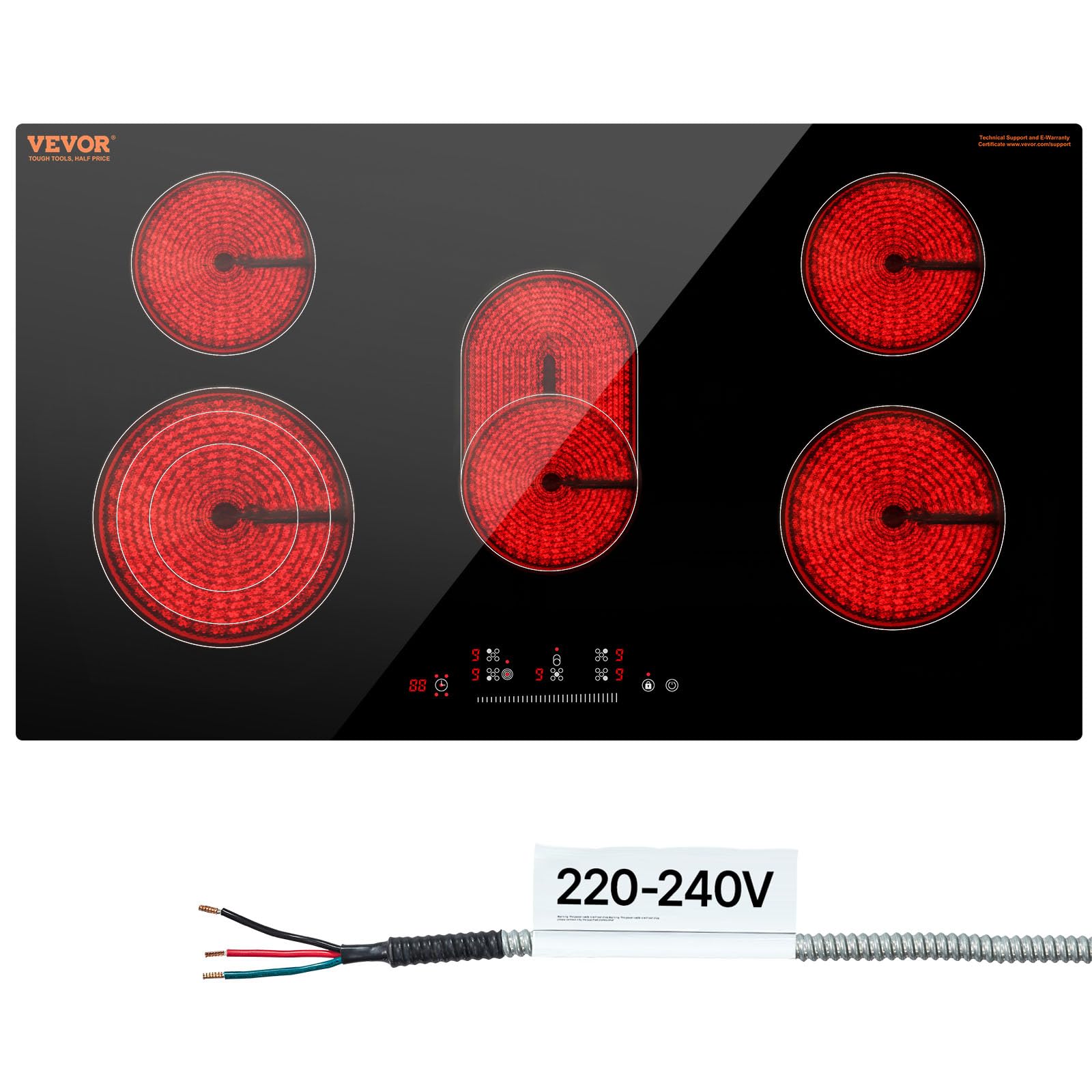 VEVOR 8600W Electric Cooktop 5 Burner 36-inch | 220-240V Ceramic Glass Stove - main product image