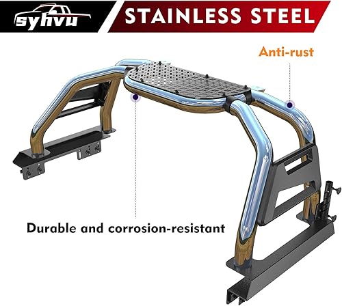 Miniatura 15 de Barra enrollable deportiva ajustable para caja de camioneta, barras enrollables de acero inoxidable compatibles con Dodge Ram 1500/2500/3500, Ford