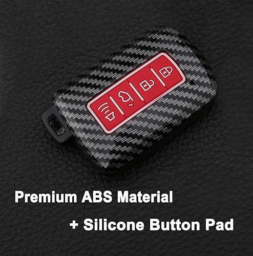Miniatura 3 de Funda para llavero para Toyota Highlander Avalon Camry Corolla RAV4 2019 2018 2017 4 botones sin llave con diseño de fibra de carbono ABS (rojo)