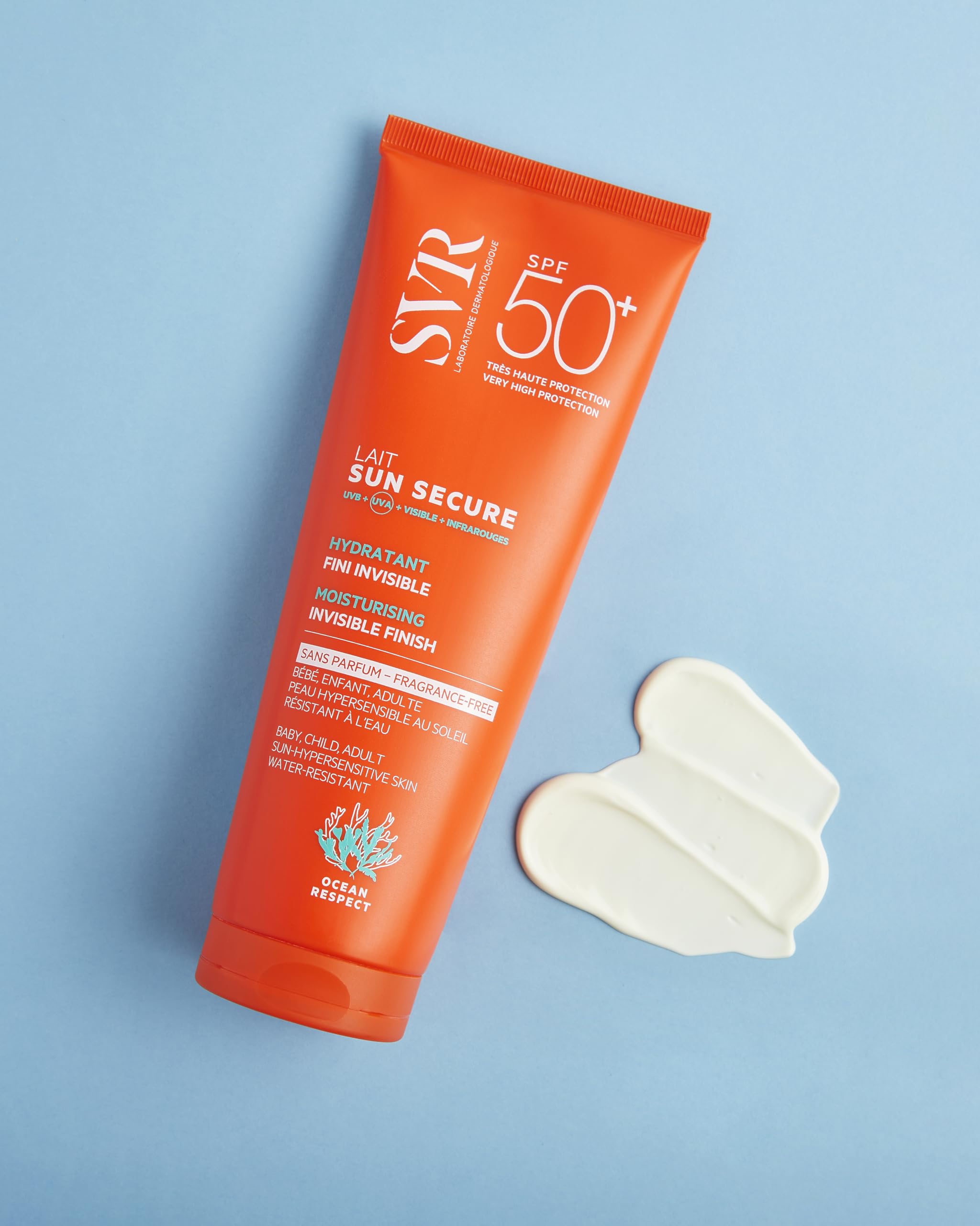 SVR - Sun Secure Lait SPF50+ Sans Parfum - Lait solaire hydratant invisible – Très haute protection UVA, UVB, infrarouge & lumière visible – Peaux sensibles – Niacinamide, Vitamine E – 250 ml