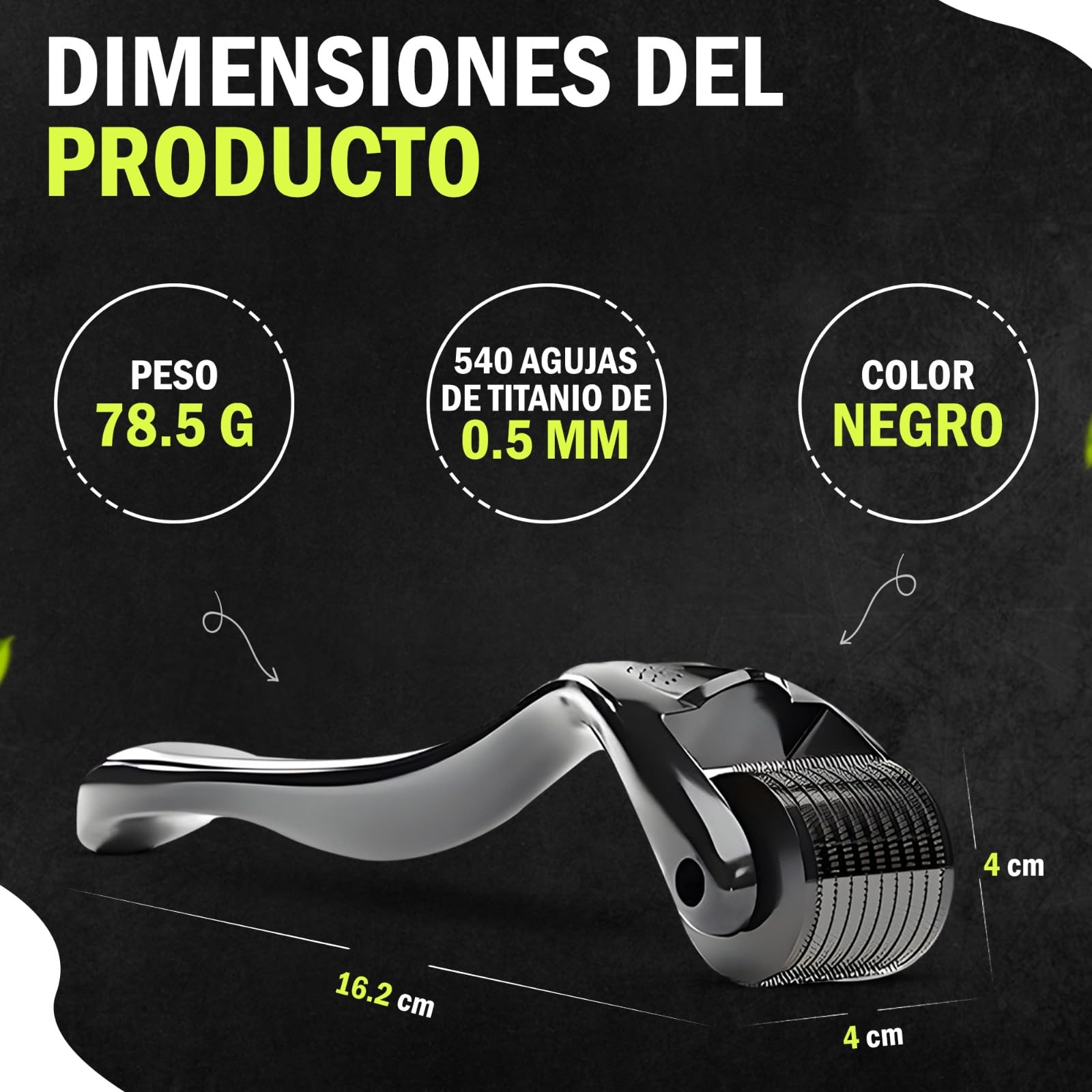 Dermaroller Facial y Cabello 0.5mm - Derma Roller Facial con 540 Microagujas de Titanio para Microneedling - derma-roller Barba y Rodillo Pelo - dermaroller 0.5