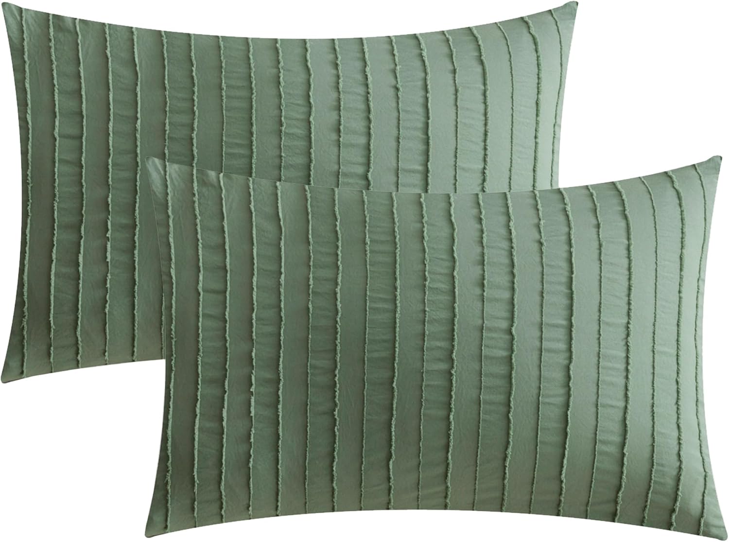 JELLYMONI Pillowcases Queen Size Green 2 Pack Boho Striped Bed Pillow Covers 20x30in Microfiber Envelope Pillow Shams Tufted Bohemian Textured (Pillows are not Included) Green 30" x 20" (Pack of 2)