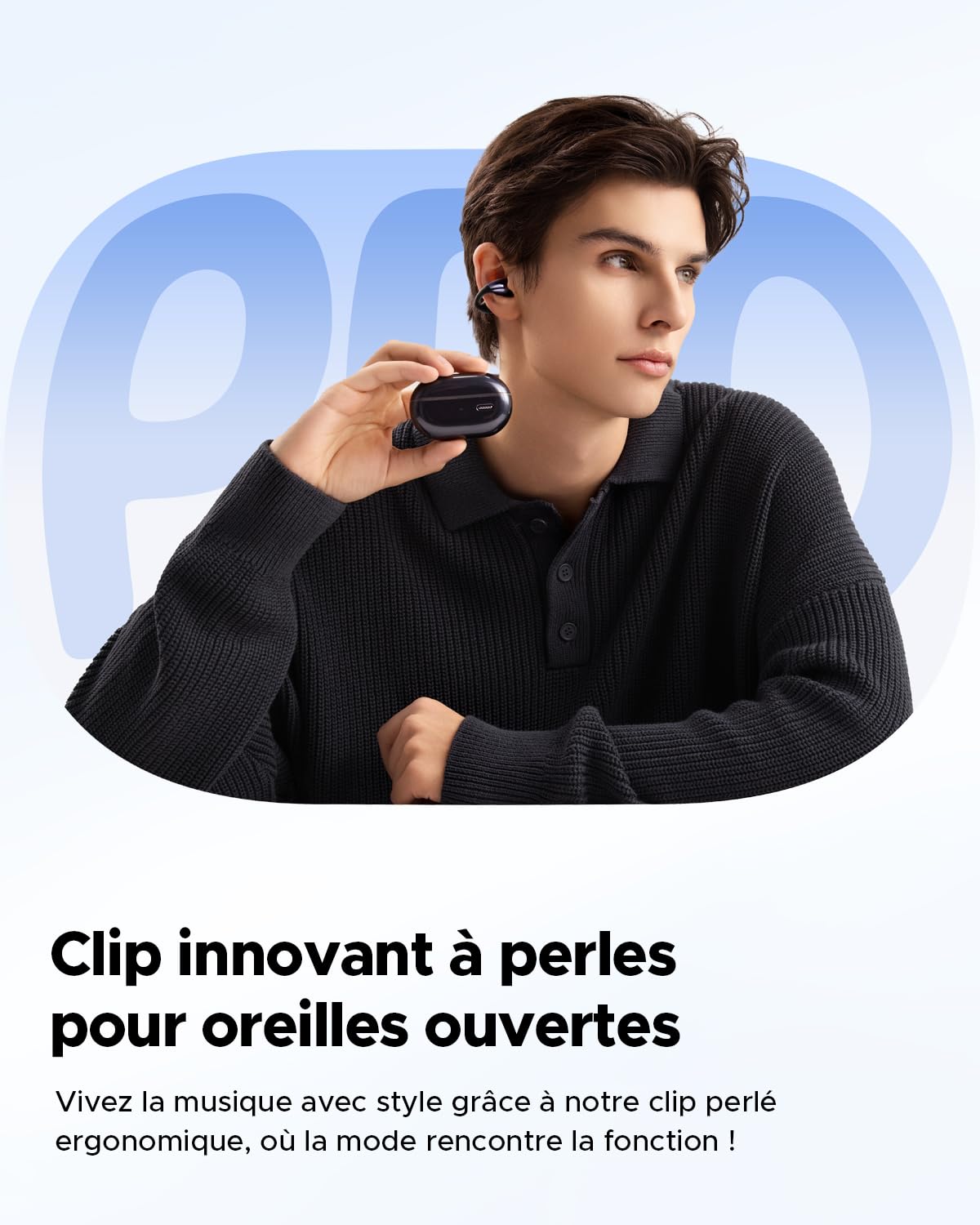 SoundPEATS Casque sans Fil Pearlclip Pro, écouteurs Bluetooth 5.4 Ouverts, conducteur de 12 mm avec Basses puissantes, 24 Heures d'écoute, résistance à l'eau IPX5, APP