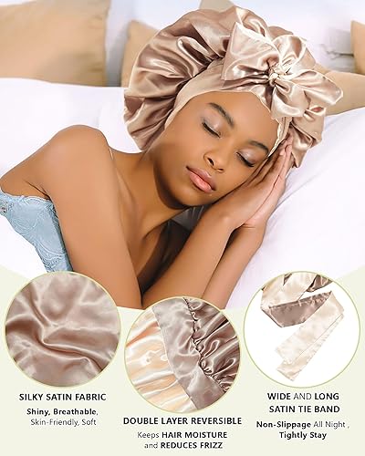 Miniatura 4 de Satin Bonnet Silk Hair Bonnets for Women Curly Hair Wrap for Sleeping Cap Reversible Bonnet with Tie Band Night Cap