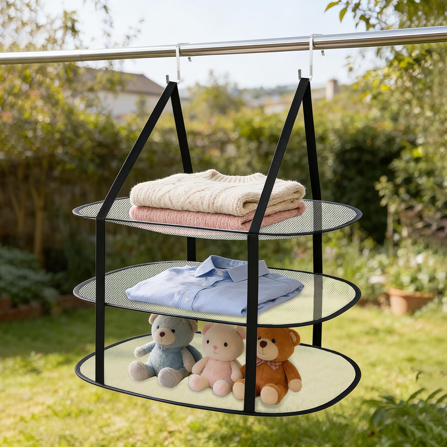 Tiiyee 2 Pcs 3 Tier Sweater Drying Rack Foldable Flat Over The Door Drying Rack, Hanging Sweater Dryer Folding Flat Mesh Clothes Dry Hanger Large Lay for Small Spaces Apartments Dorms Bathrooms