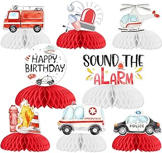 Emergency Vehicle Birthday Honeycomb Centerpieces Fire Truck Birthday Decor Sound The Alarm Table Centerpieces Emergency Vehicles Birthdays Party Decor for Boys Rescue Party Supplies