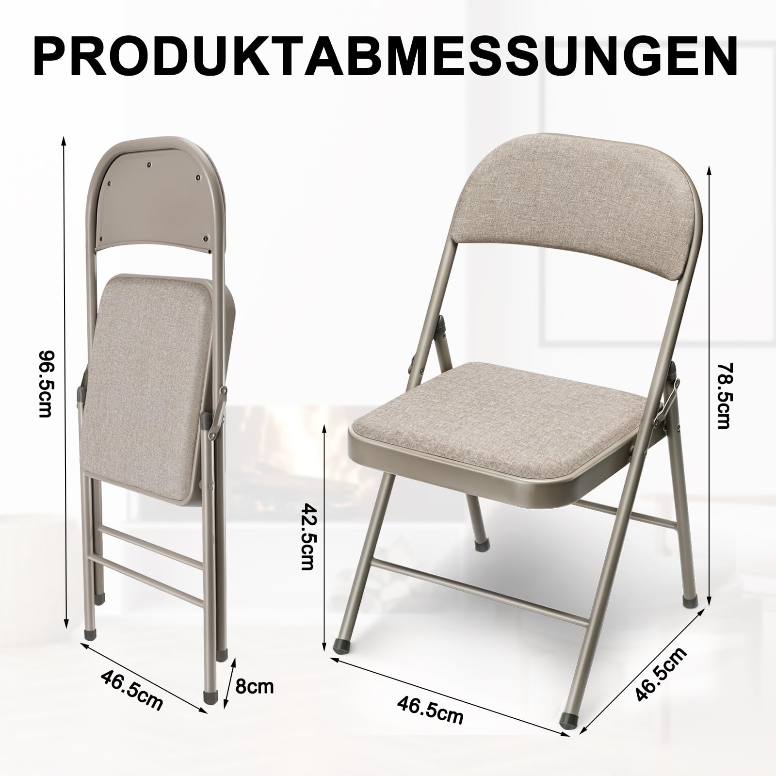 Set di 4 sedie da giardino impilabili, sedie pieghevoli da esterni e interno, sedie pieghevoli per giardini, campeggio, balconi, cucina, in metallo, portata fino a 150 kg, con tessuto cuscino, cachi