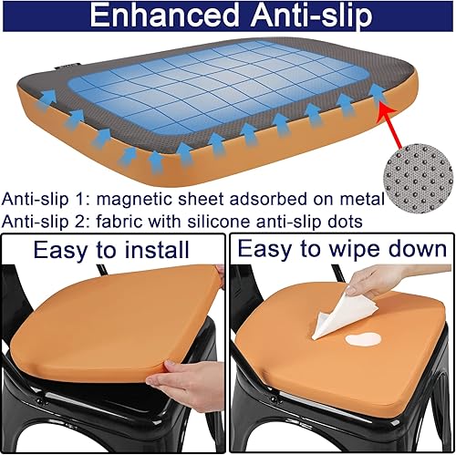 Miniatura 5 de BUYUE Cojín de metal para silla de 14 pulgadas con magnético, 1 pieza, de piel sintética, de lujo, impermeable, antideslizante, para cocina,