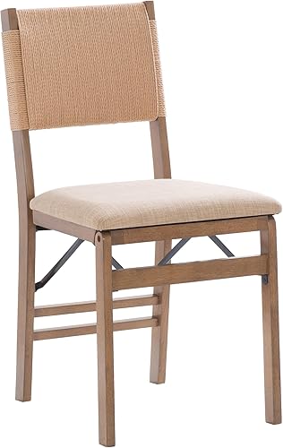 Miniatura 8 de Linon Natural Bennett - Juego de 2 sillas plegables con respaldo de cuerda y asiento tapizado de lino, altura de comedor