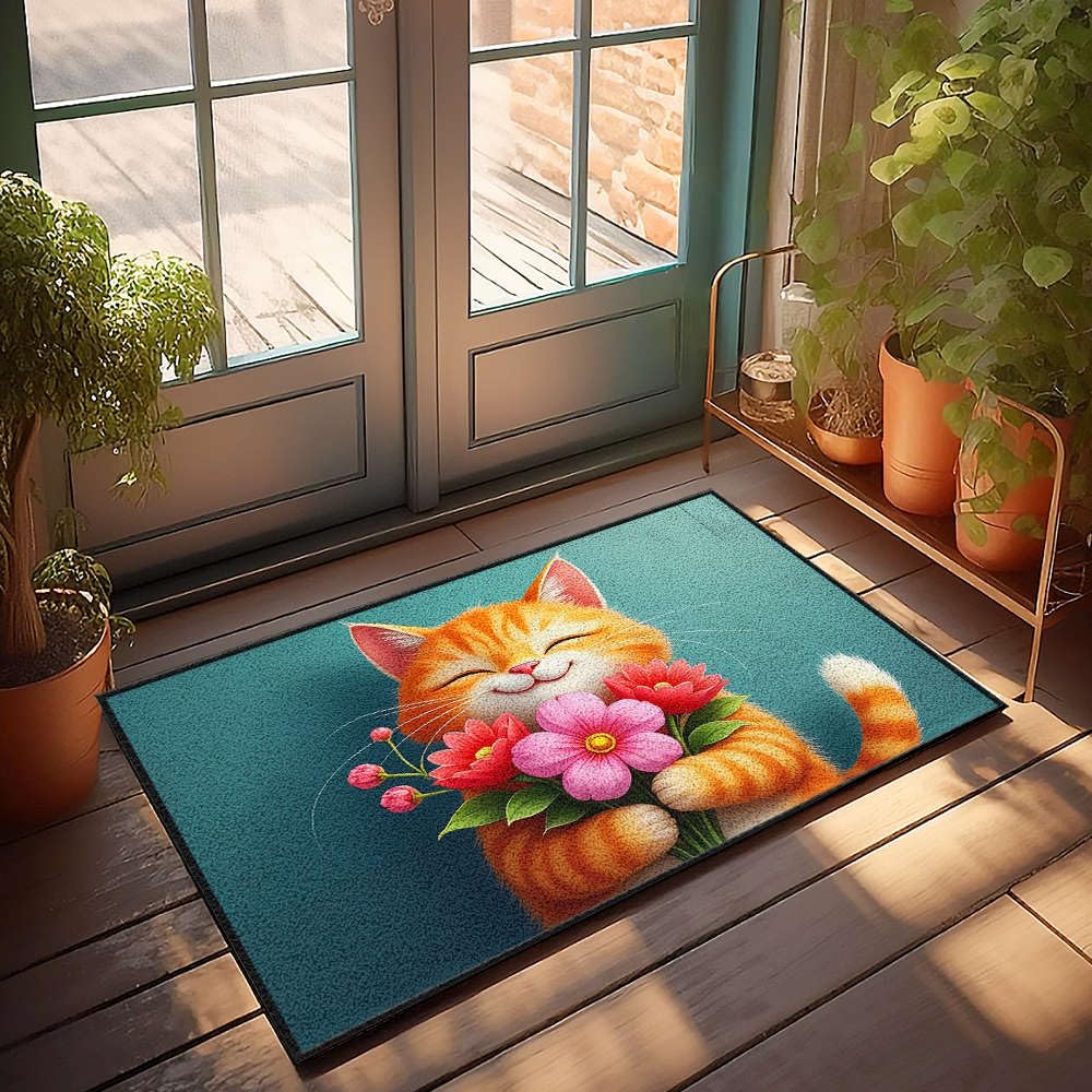 Paillasson chat orange Home Sweet Home pour embellir votre entrée de maison