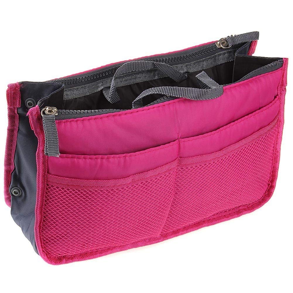 AEXGEToiletry Bag Insert Organizer Expandable 13 Pockets Compartments Handbag Travel Smart Cosmetic Gadget Hand Pouch Organiser (Hot Pink)