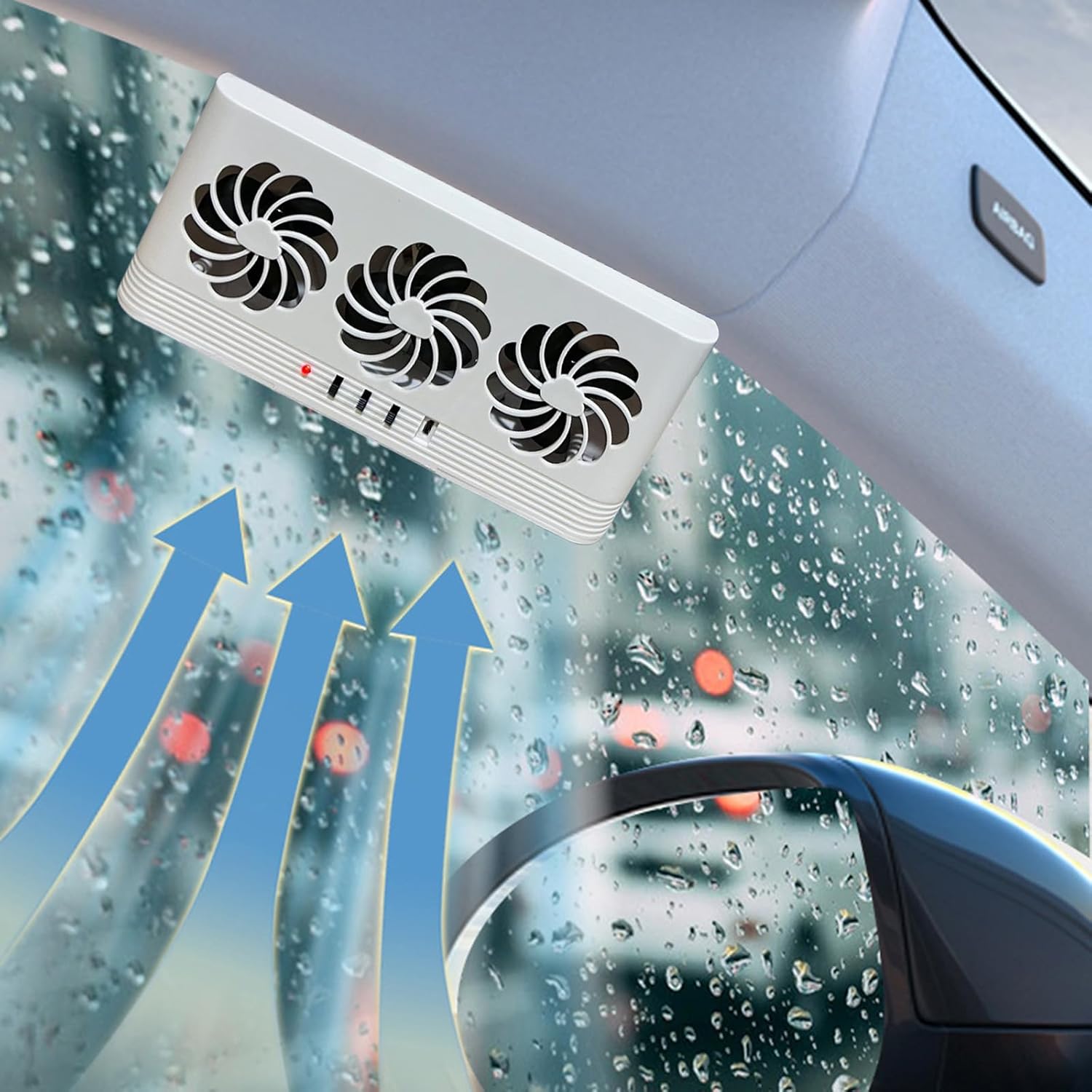 Car Solar Powered Window Exhaust Fan Vehicle Ventilation Fans Car Radiator Cooling Fan Cars Window Vent with Three Air Outlets (White)
