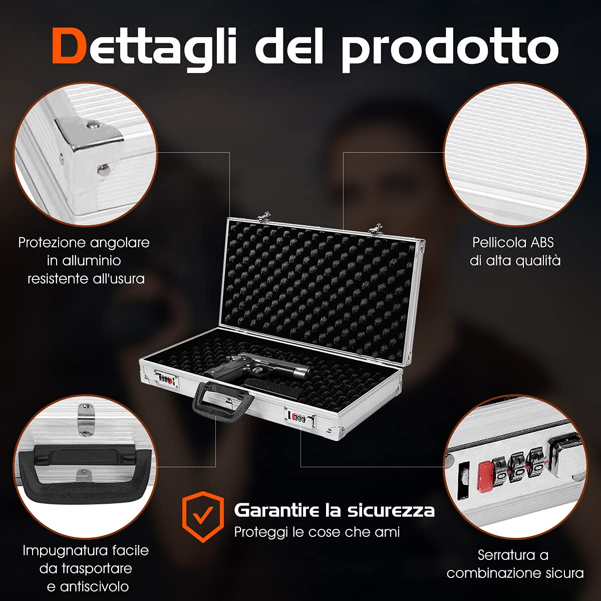 COSTWAY Custodia Dura in Alluminio per Armi, Valigetta per Pistole e Fucili con Serratura, 47 x 25 x 8,3 cm