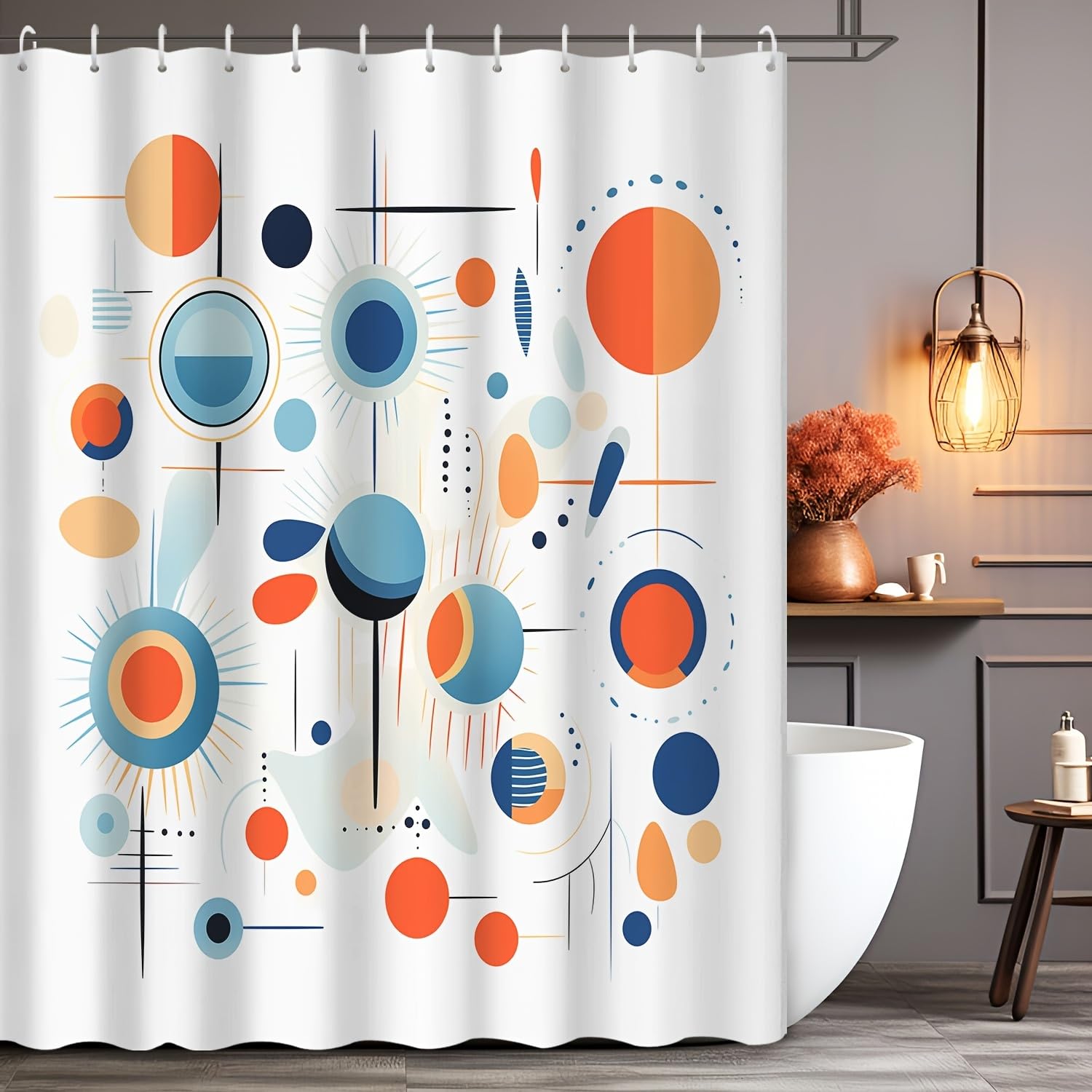 SPXLUCAU Bathroom Shower Curtain Simple Geometry Abstract Minimalist Lines and Dots Pattern Printed Shower Curtain Privacy Protection(130x183cm/51x72in(WxH))