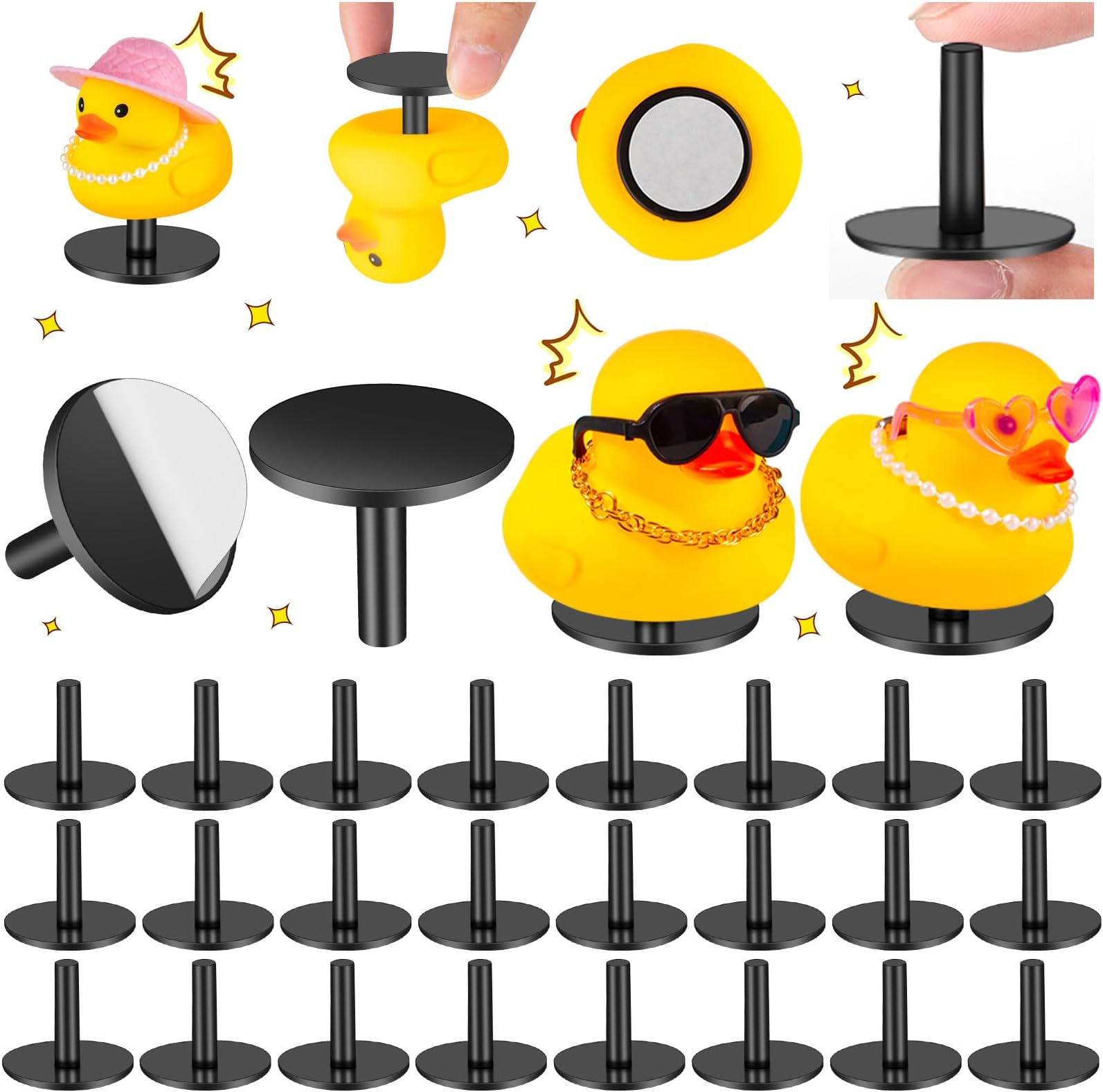 20Pcs Duck Holder, Black Plastic Duck Plug Holders for Car Dash, Rubber Duck Mounts for Car Dashboard Lover (Excluding Rubber Duck)