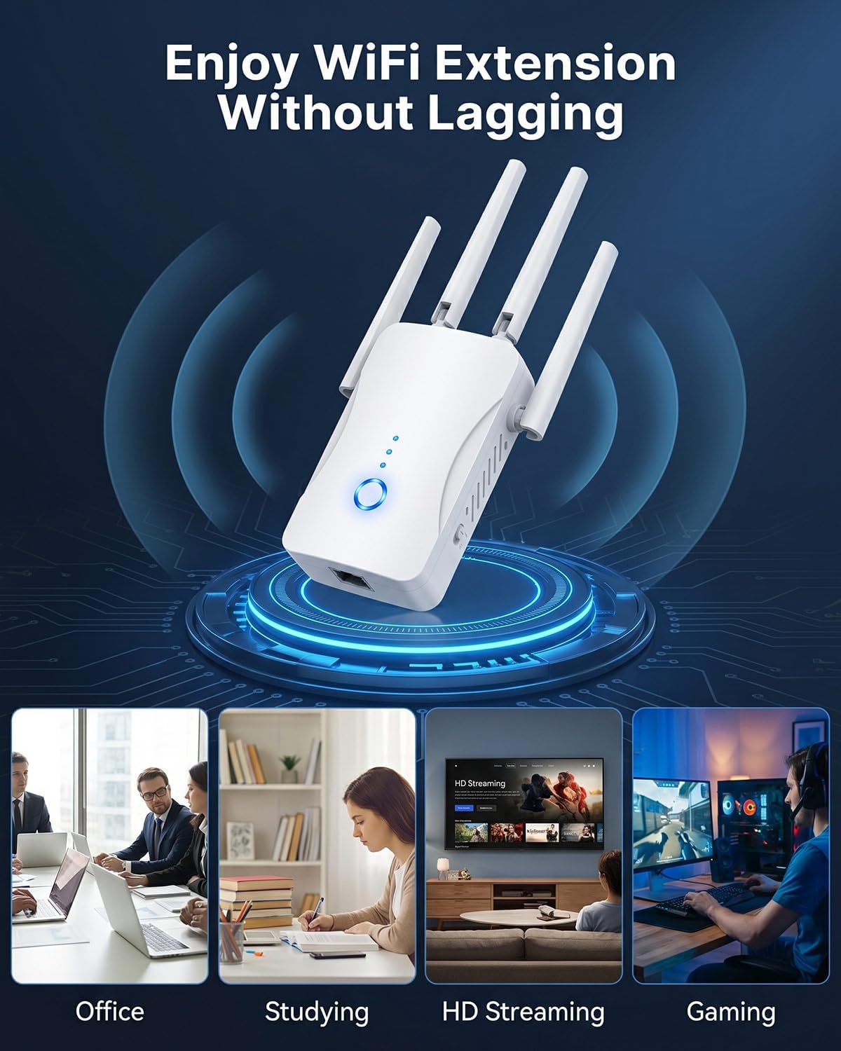 WiFi Extender Signal Booster - 2.4GHz WiFi Booster for Home, Covers Up to 9999 Sq. Ft, Easy Setup, Ethernet Port & Access Point, Stable Internet Performance with 85+ Devices