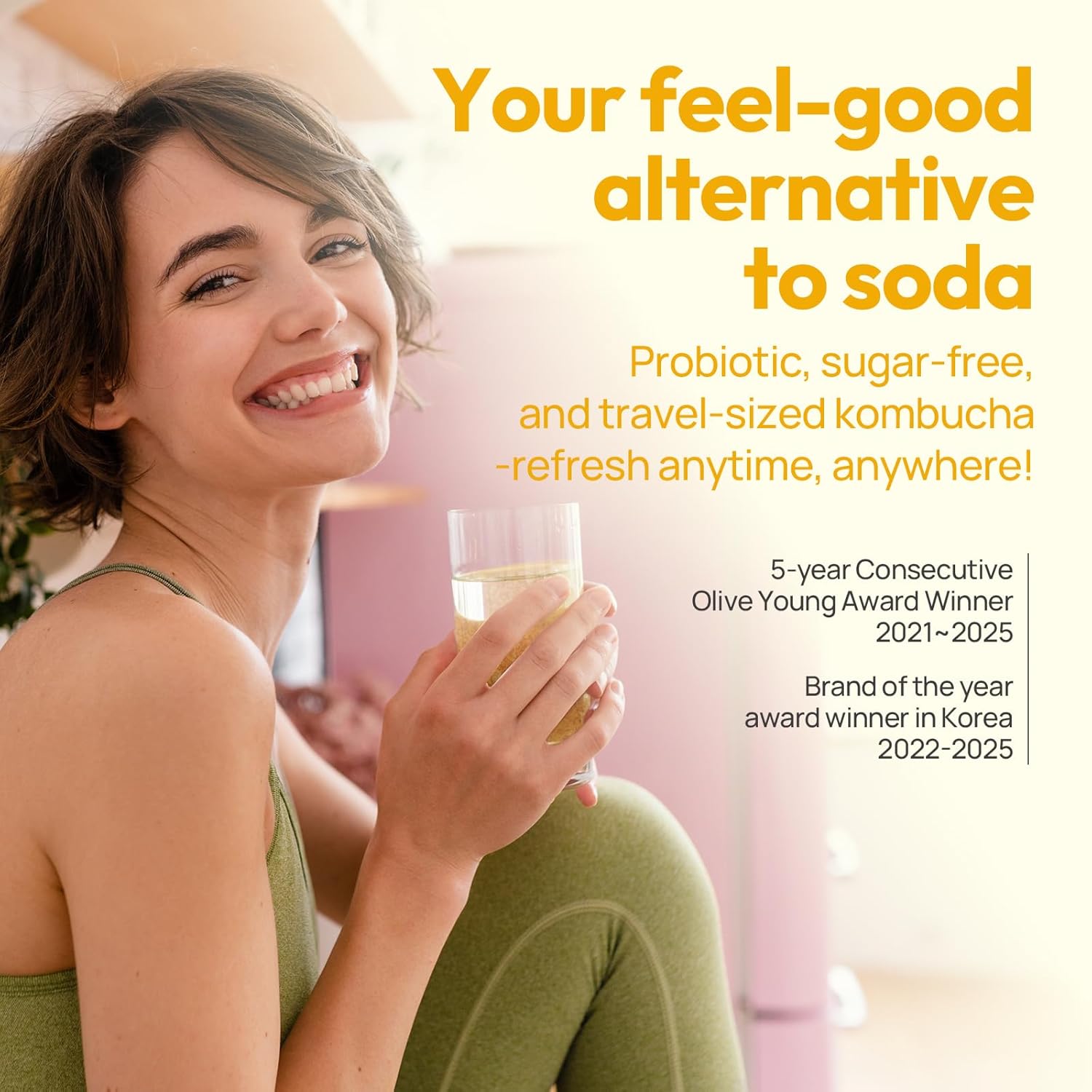 TEAZEN Citron Kombucha Tea, Hydration Drink Mix, Sugar Free, Live Probiotics & Prebiotics, 30 Sticks, 5.29oz