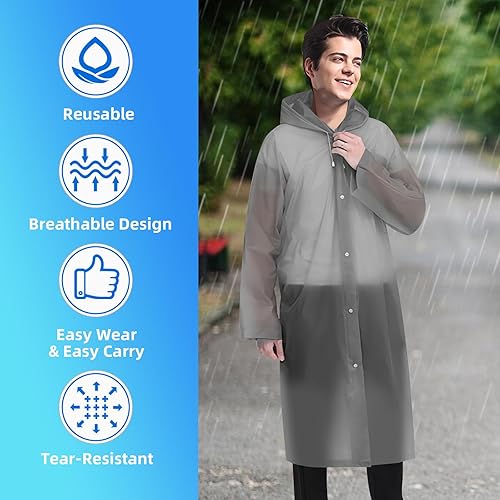Miniatura 5 de Ponchos de lluvia para adultos reutilizables, abrigo impermeable para mujeres u hombres, chaqueta de lluvia de emergencia con capucha