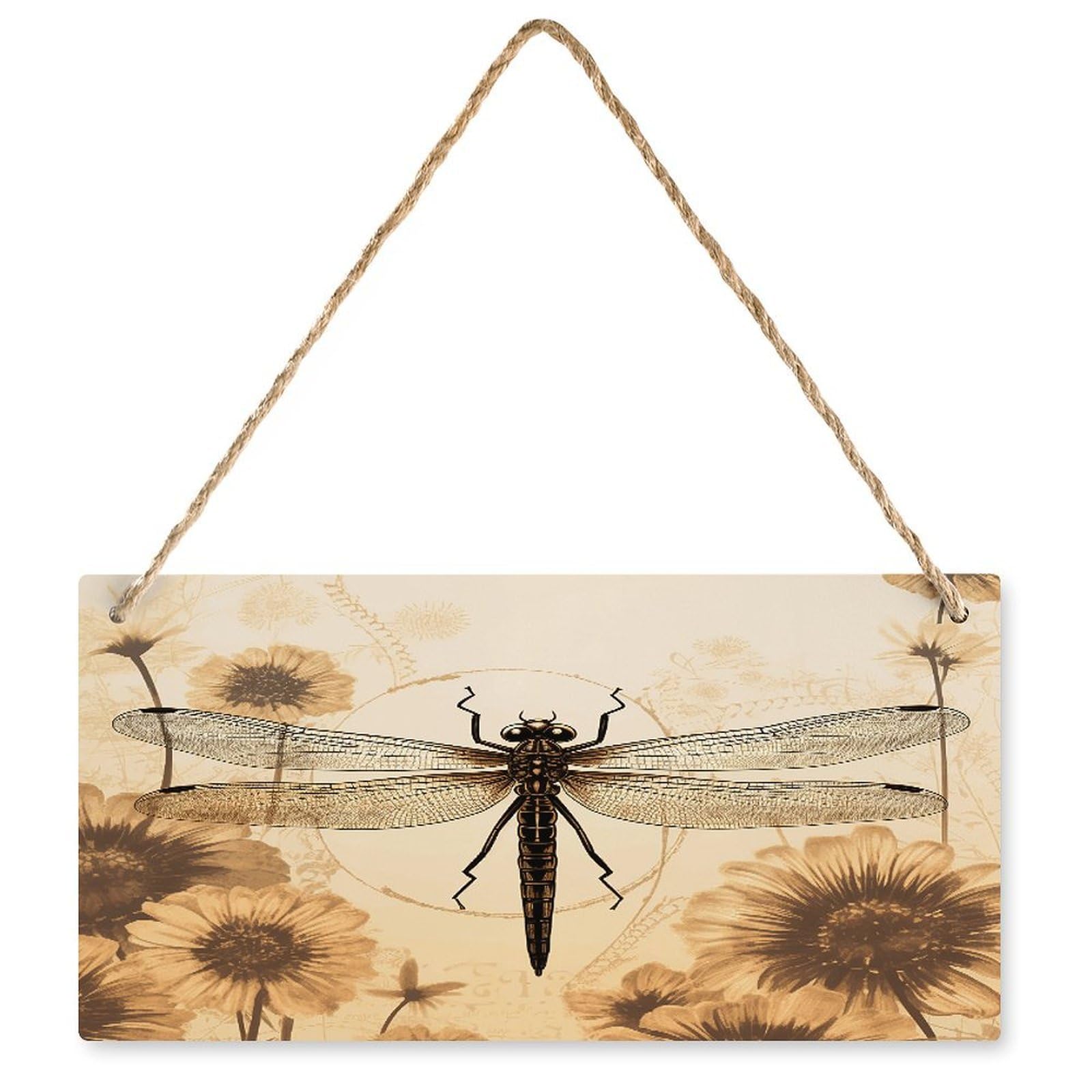 Fodpand Style Dragonfly On Sunflower Wall Art Wooden Hanging Sign Decor, Artwork For Wall Decoration, Funny Plaque For Bedroom Kitchen Living Room Home Decoration 9.8 X 4.9 Inch