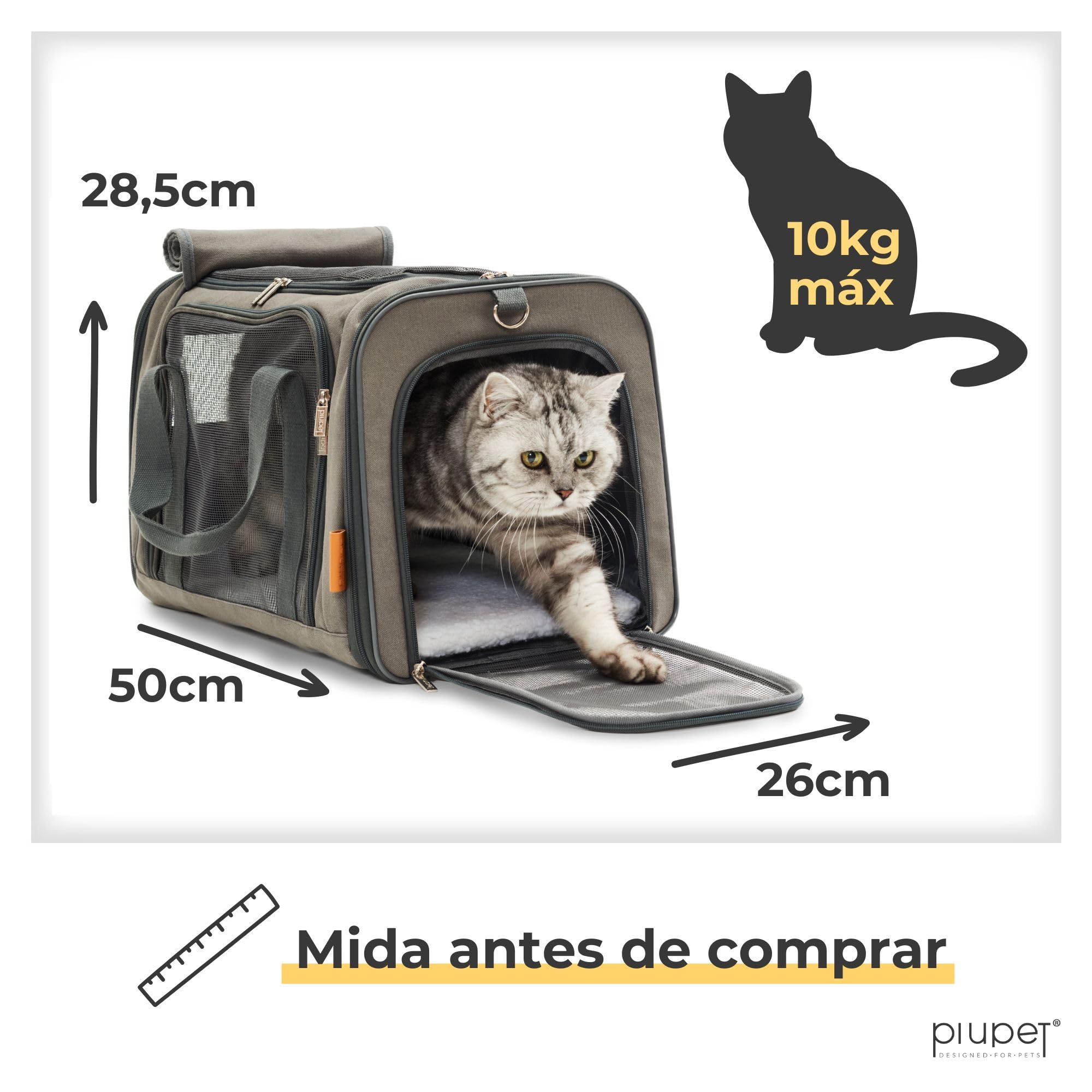 PiuPet® Transportin y Gato I Hasta 10kg I 4 Entradas I Grande I Pequeño Perro I Plegable | Accesorios para Gatos